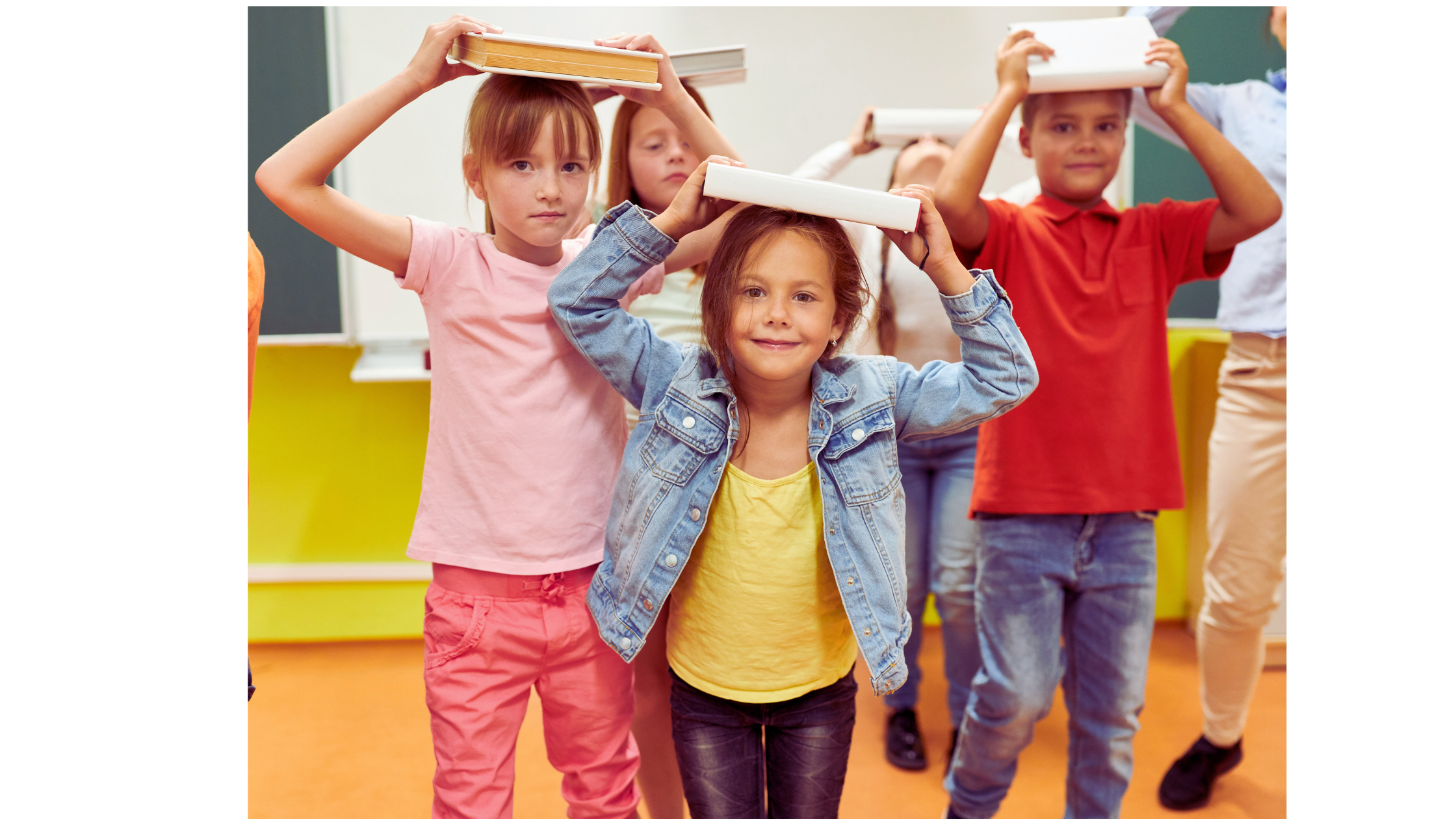 kids standing with good posture holding books