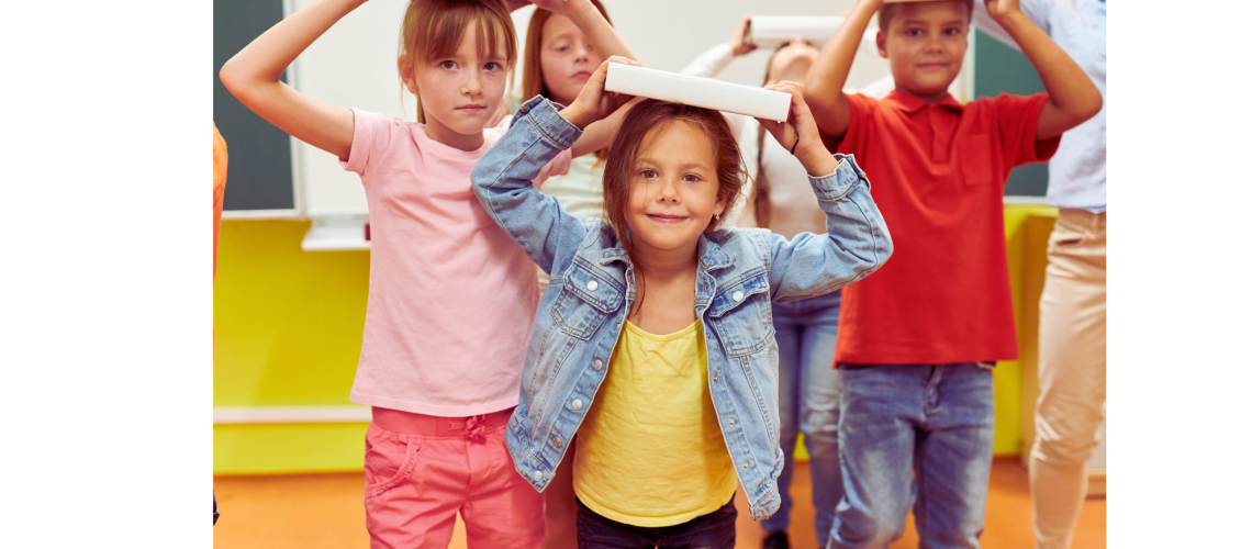 kids standing with good posture holding books